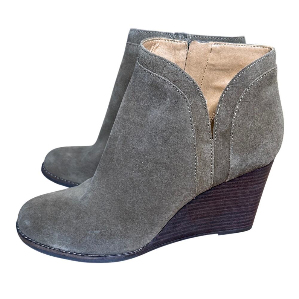 Lucky Brand Waterproof Leather Suede Wedge Yimina Ankle Boot Booties Sz 10 Green